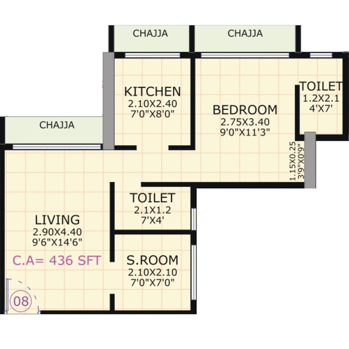 Gami-Jade-Floor-Plan-1.5-BHK-Unit-8-436-Sqft