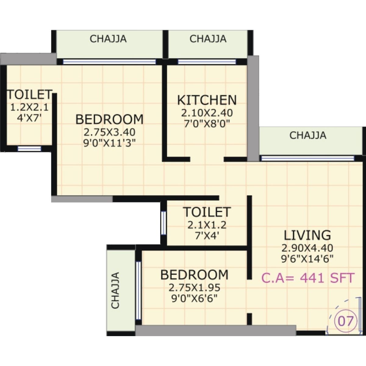 Gami-Jade-Floor-Plan-2-BHK-Unit-7-441-Sqft