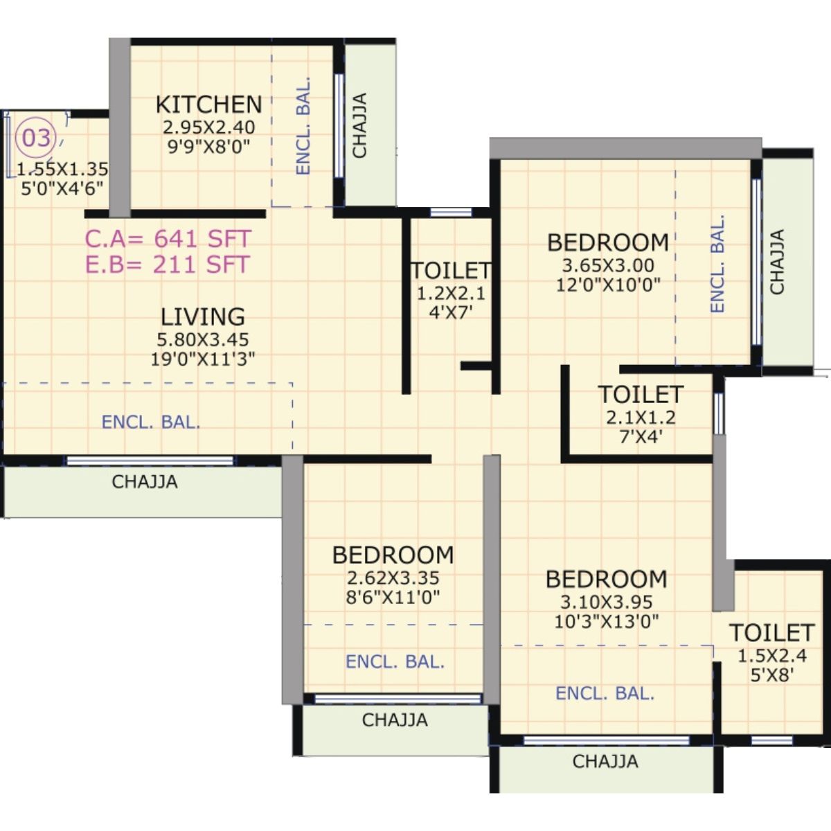 Gami-Jade-Floor-Plan-3-BHK-Unit-3-641-Sqft